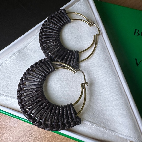 Bottega Veneta Gold & Brown Braided Hoop Earrings - Picture 3 of 7